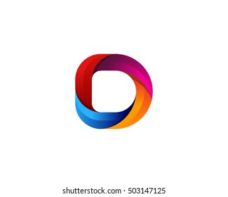 Rounded Contour D Letter 3D Colorful Logo Design Template