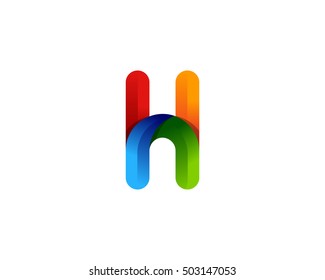 Rounded Contour H Letter 3D Colorful Logo Design Template