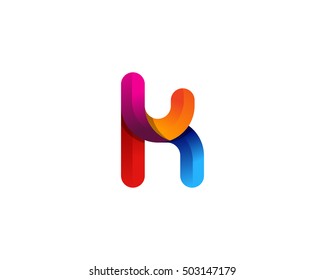 Rounded Contour K Letter 3D Colorful Logo Design Template