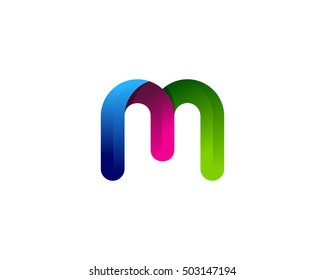 Rounded Contour M Letter 3D Colorful Logo Design Template