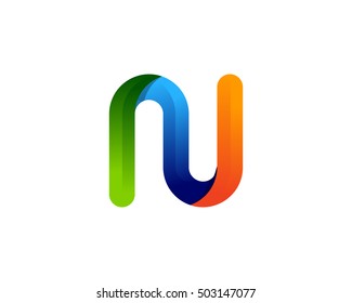 Rounded Contour N Letter 3D Colorful Logo Design Template