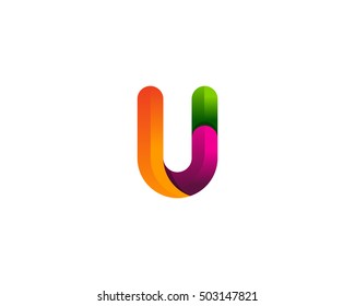 Rounded Contour U Letter 3D Colorful Logo Design Template