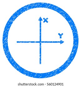 Rounded Coordinate Axis rubber seal stamp watermark. Icon symbol inside circle with grunge design and unclean texture. Unclean vector blue emblem.