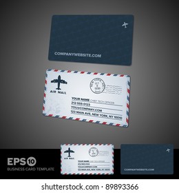 Rounded corner air mail retro business card template