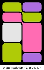 Rounded Corner Bento Grid Vector Layout Set. Colorful Geometric Collage Templates With Modern Trendy Composition For Posters, Covers, And Digital Design
