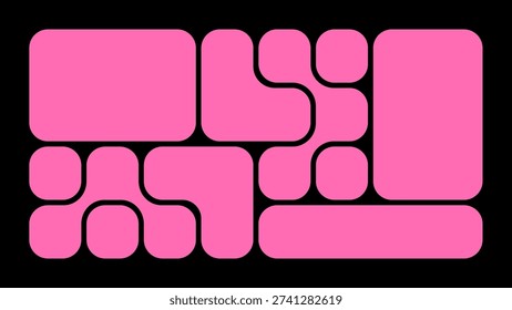 Rounded Corner Bento Grid Vector Layout Set. Colorful Geometric Collage Templates With Modern Trendy Composition For Posters, Covers, And Digital Design