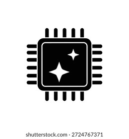 Rounded Corner CPU Icon with Connector Pins in Black Minimal Glyph