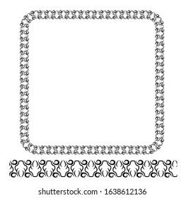 Rounded Corner Square Floral Frame, Isolated On White 
