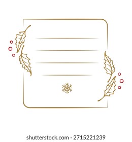 Rounded corner square frame with holly and snowflake