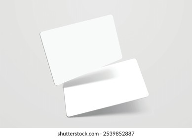 Rounded corners business card, gift card or credit card with shadow. Mockup design for presentation branding, corporate identity, ads, personal, stationery, document, graphic presenting. Vector
