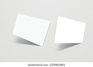 Rounded corners business card, gift card or credit card with shadow. Mockup design for presentation branding, corporate identity, ads, personal, stationery, document, graphic presenting. Vector
