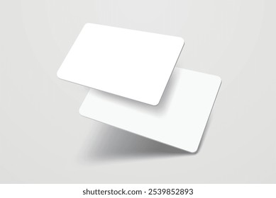 Rounded corners business card, gift card or credit card with shadow. Mockup design for presentation branding, corporate identity, ads, personal, stationery, document, graphic presenting. Vector
