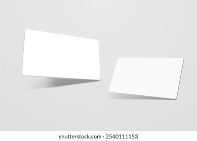 Rounded corners business card, gift card or credit card with shadow. Mockup design for presentation branding, corporate identity, ads, personal, stationery, document, graphic presenting. Vector
