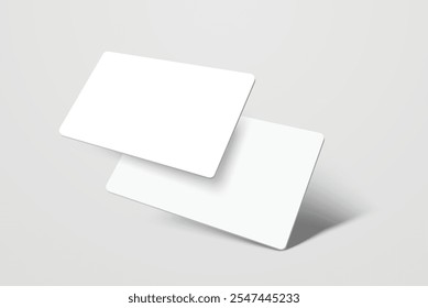 Rounded corners business card, gift card or credit card with shadow. Mockup design for presentation branding, corporate identity, ads, personal, stationery, document, graphic presenting. Vector
