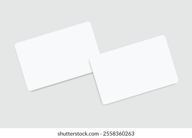 Rounded corners business card, gift card or credit card with shadow. Mockup empty design for presentation branding, corporate identity, ads, invitation card, stationery, document, voucher. Vector
