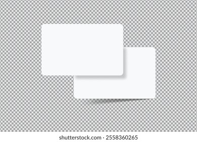 Rounded corners business card, gift card or credit card on transparent. Mockup empty design for presentation branding, corporate identity, ads, invitation card, stationery, document, voucher. Vector
