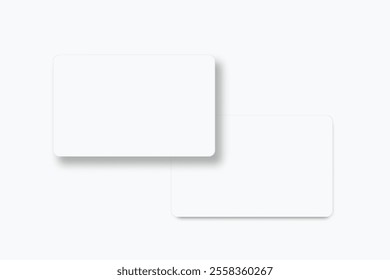 Rounded corners business card, gift card or credit card with shadow. Mockup empty design for presentation branding, corporate identity, ads, invitation card, stationery, document, voucher. Vector
