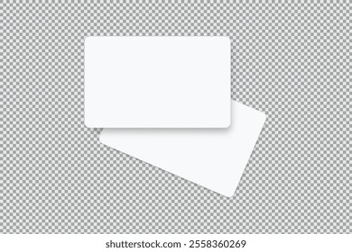 Rounded corners business card, gift card or credit card on transparent. Mockup empty design for presentation branding, corporate identity, ads, invitation card, stationery, document, voucher. Vector
