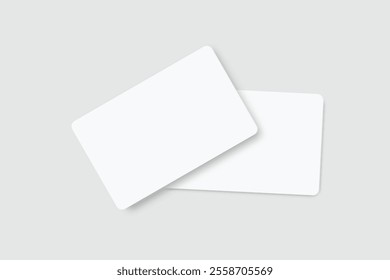 Rounded corners business card, gift card or credit card with shadow. Mockup empty design for presentation branding, corporate identity, ads, invitation card, stationery, document, voucher. Vector
