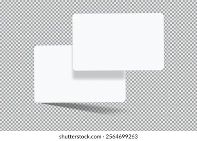 Rounded corners business card, gift card or credit card on transparent. Mockup empty design for presentation branding, corporate identity, ads, invitation card, stationery, document, voucher. Vector
