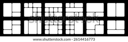 Rounded corners layout collection. Bento grid template for web design. White shapes for pictures or photo frame horizontal collage.
