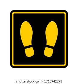 Rounded Corners Square Floor Marking Icon with Shoe Prints for Queue Line or Other Purposes Requiring Social Distancing. Vector Image.