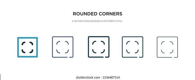 rounded corners square icon in different style vector illustration. two colored and black rounded corners square vector icons designed in filled, outline, line and stroke style can be used for web,