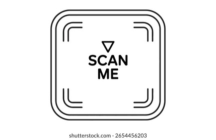 Rounded corners square shaped art in black line features Scan Me inscription below triangle on white background. Digital usage illustration.