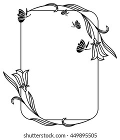 Rounded corners vertical framework with bluebells. Design element for advertisements, flyer, web, wedding and other invitations or greeting cards. Vector clip art.