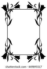 Rounded corners vertical framework with bluebells. Design element for advertisements, flyer, web, wedding and other invitations or greeting cards. Vector clip art.