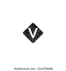 rounded cracked square with V logo letter isolated with white background simple design concept. 