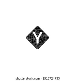 rounded cracked square with Y logo letter isolated with white background simple design concept. 