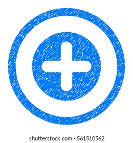 Rounded Create rubber seal stamp watermark. Icon symbol inside circle with grunge design and dirty texture. Unclean vector blue sticker.