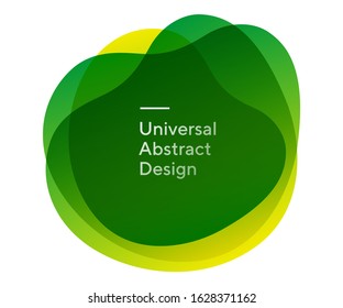 Rounded creative abstract shapes form. Geometric graphic layered transparent elements. Dynamical flowing forms, wavy line. Gradient color. Template for logo, flyer or presentation. Vector illustration