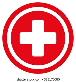 Rounded Cross vector icon. Style is flat symbol, red color, rounded angles, white background.