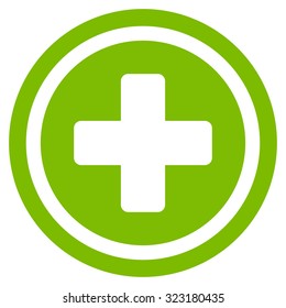 Rounded Cross vector icon. Style is flat symbol, eco green color, rounded angles, white background.