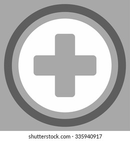 Rounded Cross vector icon. Style is bicolor flat symbol, dark gray and white colors, rounded angles, silver background.