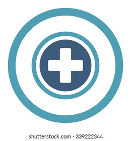 Rounded Cross vector icon. Style is bicolor flat rounded symbol, cyan and blue colors, rounded angles, white background.