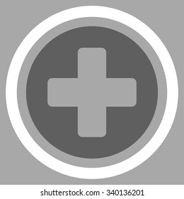 Rounded Cross vector icon. Style is bicolor flat symbol, dark gray and white colors, rounded angles, silver background.