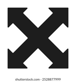 Rounded, crossed diagonal double arrows icon. An x-shaped direction symbol with round corners. Isolated on a white background.