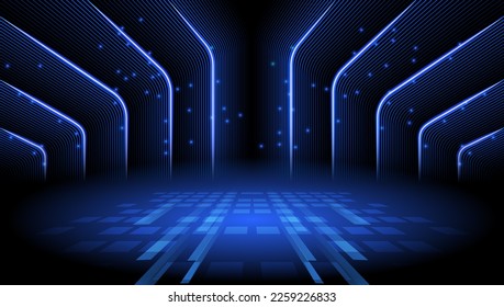 Rounded curve blue line dark tunnel of lights for ecommerce signs retail shopping, advertisement business agency, ads campaign marketing, email newsletter, landing pages, creative header, billboard