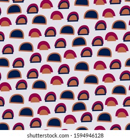 Rounded cut out paper shapes abstract modern seamless pattern. Blue brown repeat background for wrap, textile and print design. Terra colors texture objects.