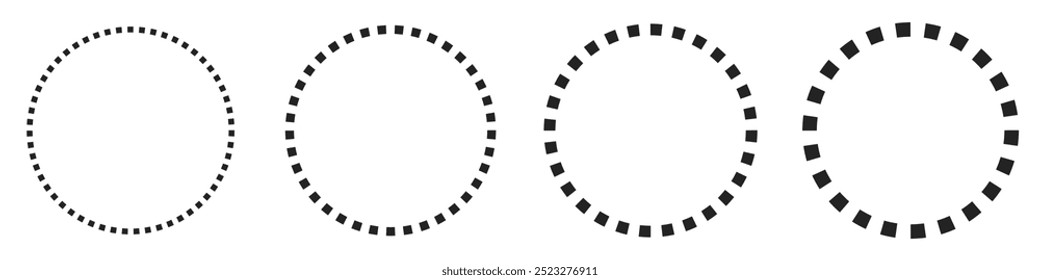 Ilustração arredondada pontilhada radial de linha preta circular em 4 variações. Ícones de vetor em estilo plano