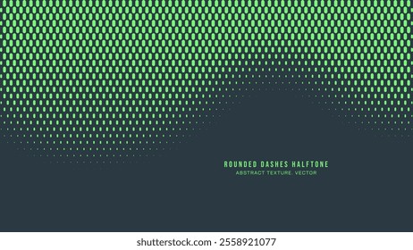 Rounded Dashes Half Tone Pattern Smooth Twisted Border Vector Turquoise Abstract Background. Retro Futuristic Sci-Fi Tech Art Illustration. Rhythm Halftone Graphical Eye-Catching Conceptual Wallpaper