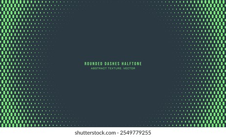 Rounded Dashes Halftone Pattern Round Frame Vector Turquoise Abstract Background. Ultra Modern Minimalist Half Tone Graphics Eye-Catching Bright Green Wallpaper. Retro Futuristic Art Illustration