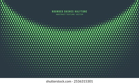 Rounded Dashes Halftone Pattern Semi Circle Border Vector Turquoise Abstract Background. Mod Minimalistic Art Half Tone Graphical Eye-Catching Wallpaper. Retro Futuristic Sci-Fi Tech Art Illustration