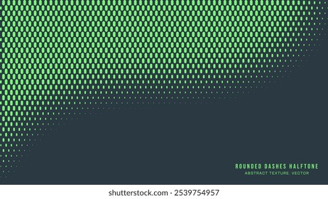 Rounded Dashes Halftone Pattern Smooth Wavy Shape Vector Turquoise Abstract Background. Modern Minimalistic Art Half Tone Graphic Eye-Catching Wallpaper. Retro Futuristic Sci-Fi Tech Art Illustration