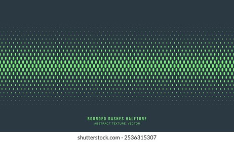 Rounded Dashes Halftone Pattern Straight Seamless Border Vector Vivid Turquoise Abstraction. Modern Minimal Art Half Tone Graphical Eye-Catching Wallpaper. Retro Futurism Sci-Fi Tech Art Illustration