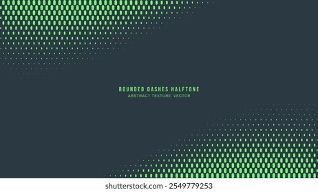 Rounded Dashes Halftone Pattern Twisted Frame Vector Turquoise Abstract Background. Conceptual Modern Minimal Half Tone Graphics Eye-Catching Bright Green Wallpaper. Retro Futuristic Art Illustration