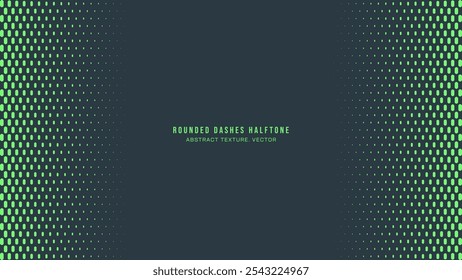 Rounded Dashes Halftone Pattern Vector Border Vibrant Turquoise Abstract Background. Modern Minimalistic Half Tone Graphics Eye-Catching Bright Wallpaper. Retro Futuristic Sci-Fi Tech Art Illustration